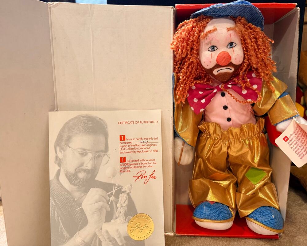 Vtg 1988 Ron Lee Applause Clown Doll Limited Edition 4362/5000 COA Box Tag Sad